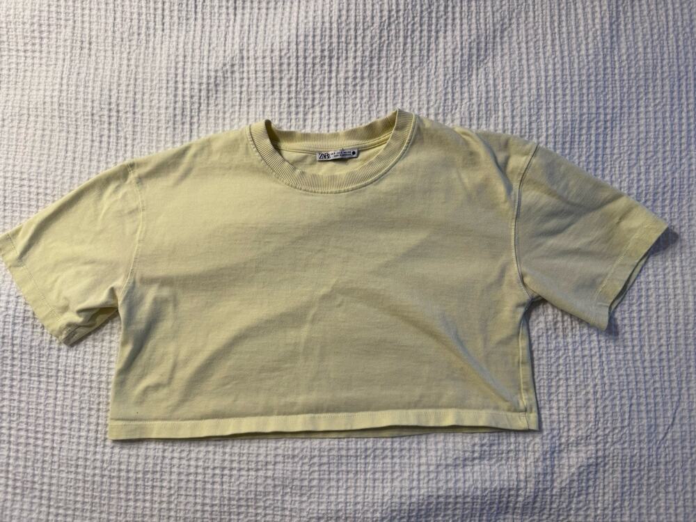Zara Crop Top Lime Green Women's Small Crew Neck Short Sleeve Sporty